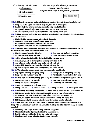 Đề kiểm tra học kì I môn Địa lý Lớp 12 - Mã đề 723 - Năm học 2018-2019 - Sở giáo dục và đào tạo Quảng Nam